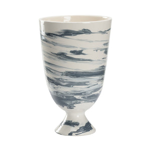 Chelsea House Grigio Handcrafted Footed Vase — Italian Slate-Blue & White Marble Glaze With Gold Leaf Accents, 13" H 385845