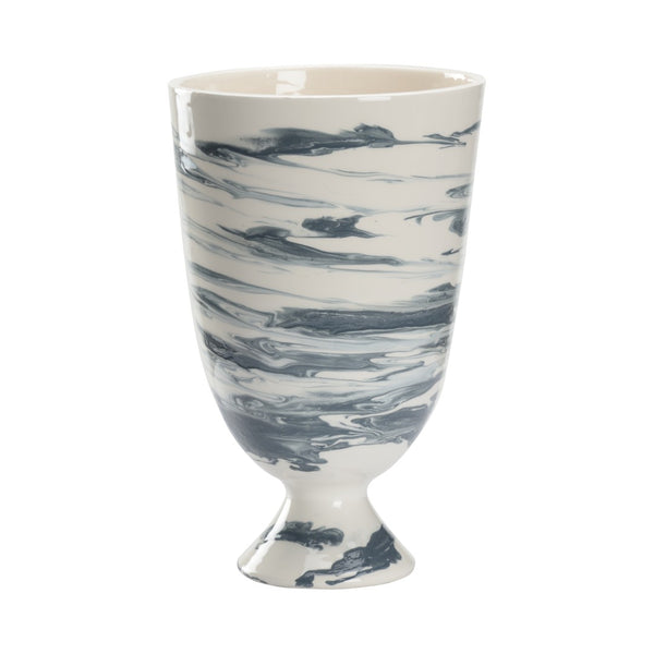 Chelsea House Grigio Handcrafted Footed Vase — Italian Slate-Blue & White Marble Glaze With Gold Leaf Accents, 13" H 385845
