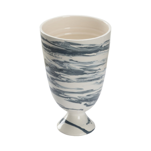 Chelsea House Grigio Handcrafted Footed Vase — Italian Slate-Blue & White Marble Glaze With Gold Leaf Accents, 13" H 385845