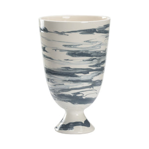 Chelsea House Grigio Handcrafted Footed Vase — Italian Slate-Blue & White Marble Glaze With Gold Leaf Accents, 13" H 385845