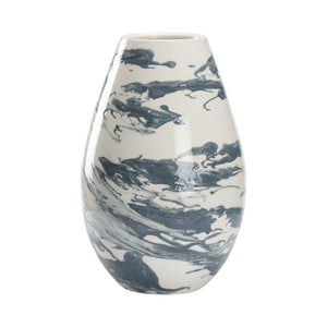 Chelsea House Grigio Italian Vase With Slate-Blue Marble Glaze, Gold Leaf Accents — 14" Sculptural Centerpiece 385846