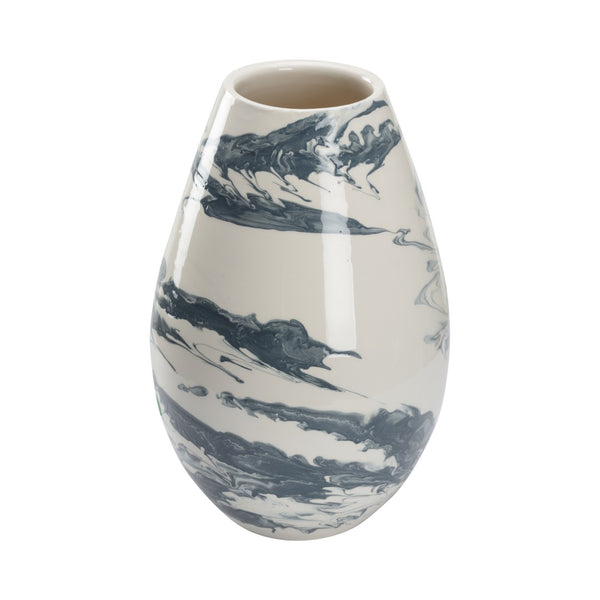 Chelsea House Grigio Italian Vase With Slate-Blue Marble Glaze, Gold Leaf Accents — 14" Sculptural Centerpiece 385846