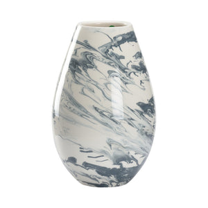 Chelsea House Grigio Italian Vase With Slate-Blue Marble Glaze, Gold Leaf Accents — 14" Sculptural Centerpiece 385846
