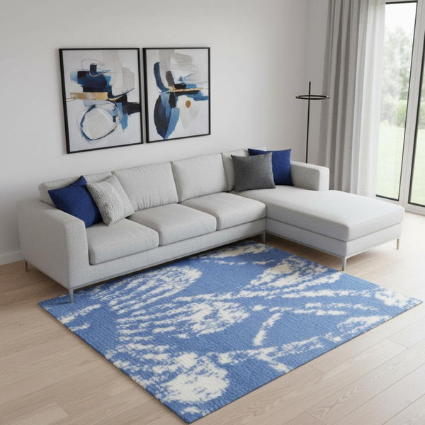HomeRoots 6' Blue and Gray Area Rug – Stylish Indoor Outdoor Design, Durable, Low-Maintenance, Versatile Use 6?x9? 385846