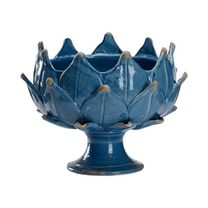 Chelsea House Leaf Artichoke Vase In Worn Blue Gloss — 12" Pedestal Porcelain Centerpiece For Dried Florals, Fruit, Decor 385848