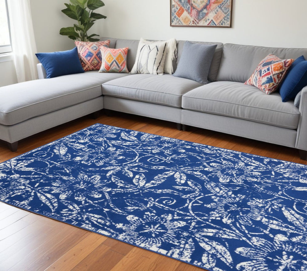 HomeRoots 6' Blue and Gray Area Rug – Stylish Indoor Outdoor Design, Durable, Low-Maintenance, Versatile Use 6' X 9' 385849