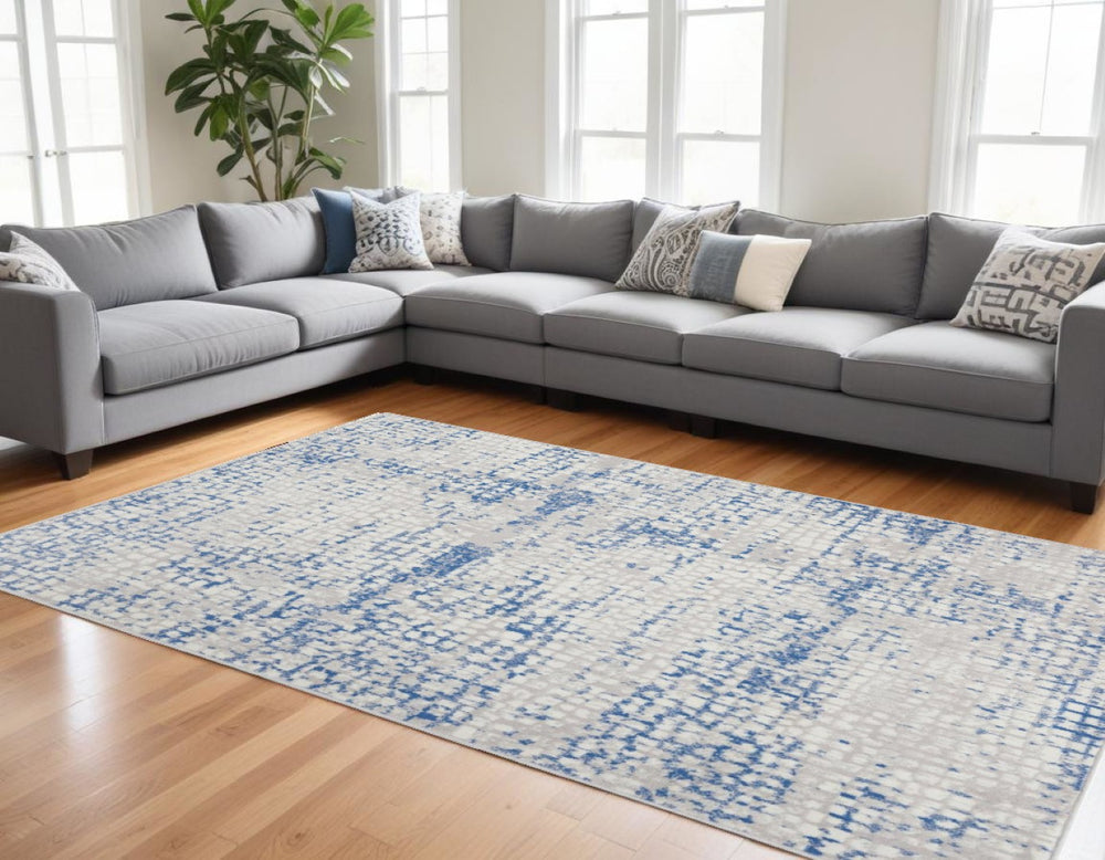 HomeRoots 6' Blue and Gray Geometric Area Rug - Modern Design for Living Spaces, Durable and Stylish Home Accent 6' X 9' 385855