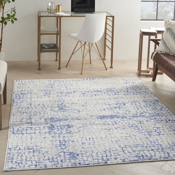 HomeRoots 6' Blue and Gray Geometric Area Rug - Modern Design for Living Spaces, Durable and Stylish Home Accent 6' X 9' 385855
