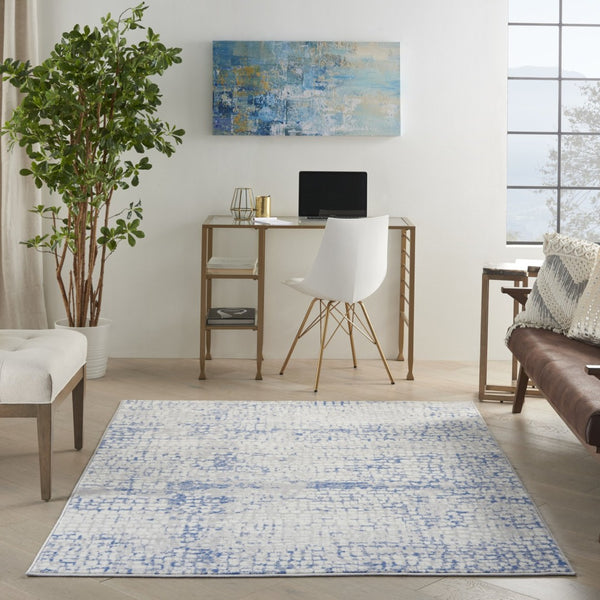 HomeRoots 6' Blue and Gray Geometric Area Rug - Modern Design for Living Spaces, Durable and Stylish Home Accent 6' X 9' 385855