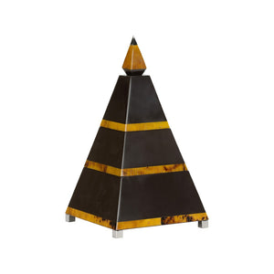 Chelsea House Pyramid Box With Tiger Penshell Inlay, Brown Resin Pyramid Stacked Storage, Nickel Accents, 12.5" H 385857