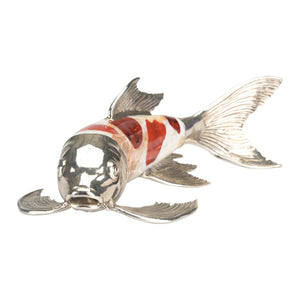 Chelsea House Koi Silver-Plated Figurine With Orange Tiger Penshell & Cracked Kabibi Inlays — Glossy 5"X12.5" Decor 385858