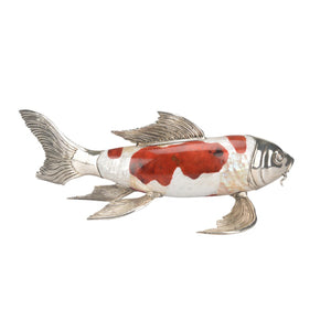Chelsea House Koi Silver-Plated Figurine With Orange Tiger Penshell & Cracked Kabibi Inlays — Glossy 5"X12.5" Decor 385858