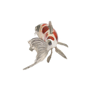 Chelsea House Koi Silver-Plated Figurine With Orange Tiger Penshell & Cracked Kabibi Inlays — Glossy 5"X12.5" Decor 385858