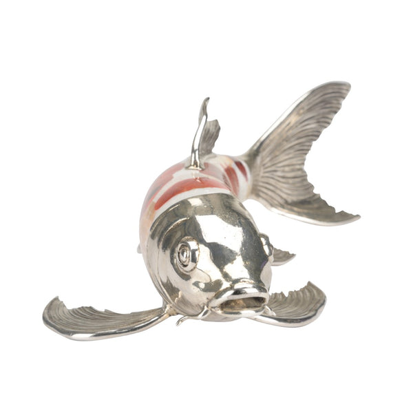 Chelsea House Koi Silver-Plated Figurine With Orange Tiger Penshell & Cracked Kabibi Inlays — Glossy 5"X12.5" Decor 385858
