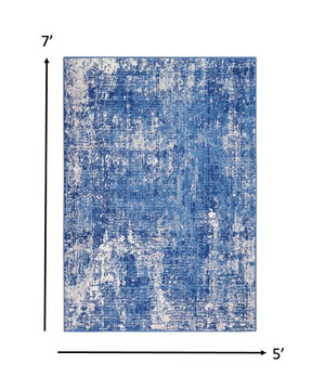 Homeroots 5' X 7' Blue And Ivory Abstract Dhurrie Area Rug  Polypropylene 385860