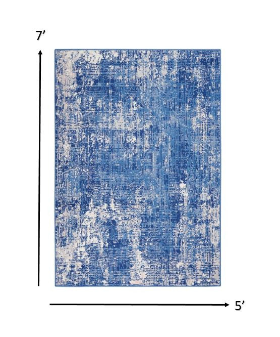Homeroots 5' X 7' Blue And Ivory Abstract Dhurrie Area Rug  Polypropylene 385860