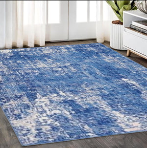 Homeroots 5' X 7' Blue And Ivory Abstract Dhurrie Area Rug  Polypropylene 385860