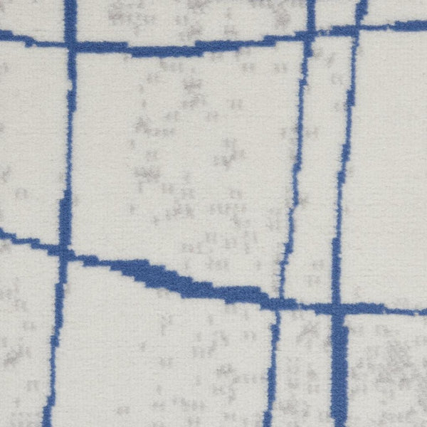 HomeRoots 6' Modern Ivory and Blue Geometric Distressed Area Rug for Stylish Living Spaces and Warmth 6?x9? 385864