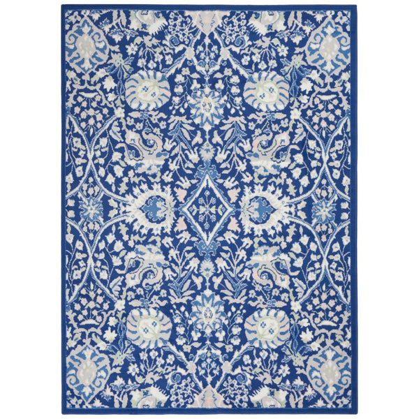 Homeroots 5' X 7' Navy Blue Floral Dhurrie Area Rug  Polypropylene 385866