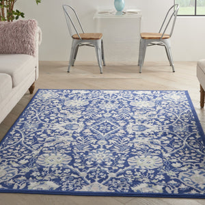 HomeRoots 6' Blue and Ivory Floral Area Rug - Timeless Elegance for Living Rooms, Bedrooms, and Dining Areas 6' X 9' 385867