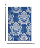 Homeroots 5' X 7' Blue And Ivory Floral Dhurrie Area Rug Navy Ivory Polypropylene 385872