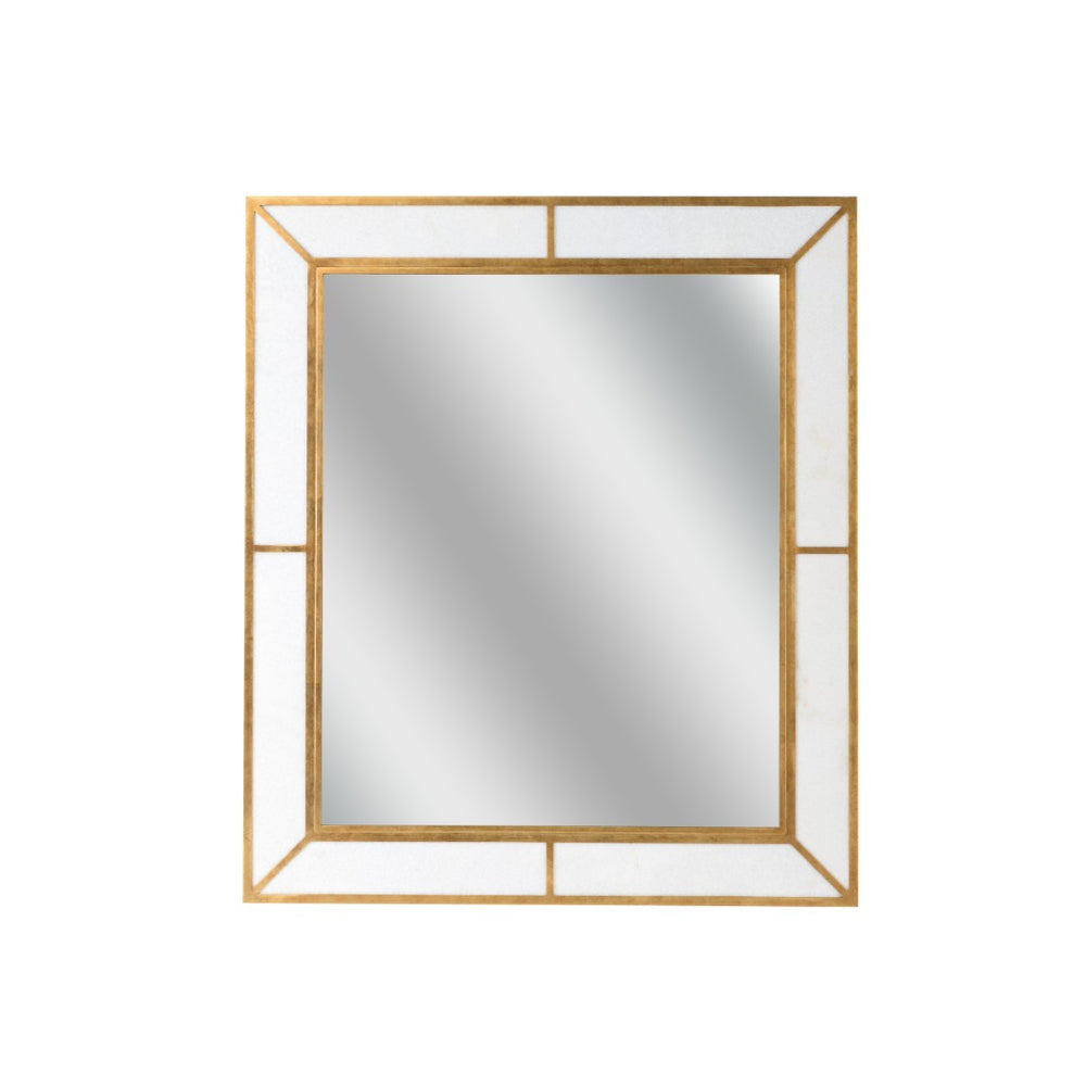 Chelsea House Madison Marbleized Wall Mirror With Slim Brass Frame, Faux White Marble Face, Lightweight Chic 385873
