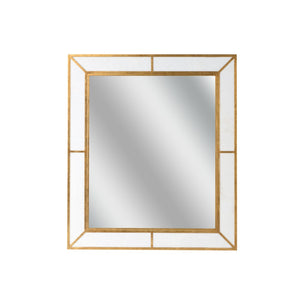 Chelsea House Madison Marbleized Wall Mirror With Slim Brass Frame, Faux White Marble Face, Lightweight Chic 385873