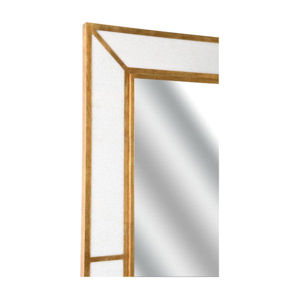 Chelsea House Madison Marbleized Wall Mirror With Slim Brass Frame, Faux White Marble Face, Lightweight Chic 385873