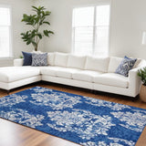 Homeroots 6' X 9' Blue And Ivory Floral Dhurrie Area Rug Navy Ivory Polypropylene 385873