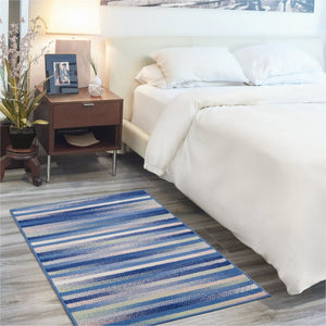 Homeroots 5' X 7' Blue And White Striped Dhurrie Area Rug  Polypropylene 385875