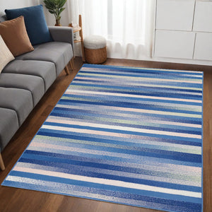 Homeroots 5' X 7' Blue And White Striped Dhurrie Area Rug  Polypropylene 385875