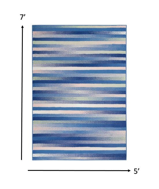 Homeroots 5' X 7' Blue And White Striped Dhurrie Area Rug  Polypropylene 385875