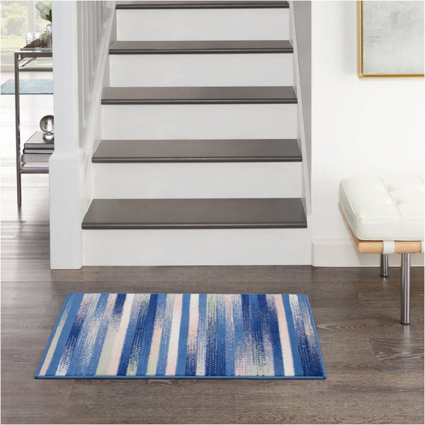 Homeroots 6' X 9' Blue And White Striped Dhurrie Area Rug  Polypropylene 385876