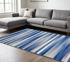 Homeroots 6' X 9' Blue And White Striped Dhurrie Area Rug  Polypropylene 385876