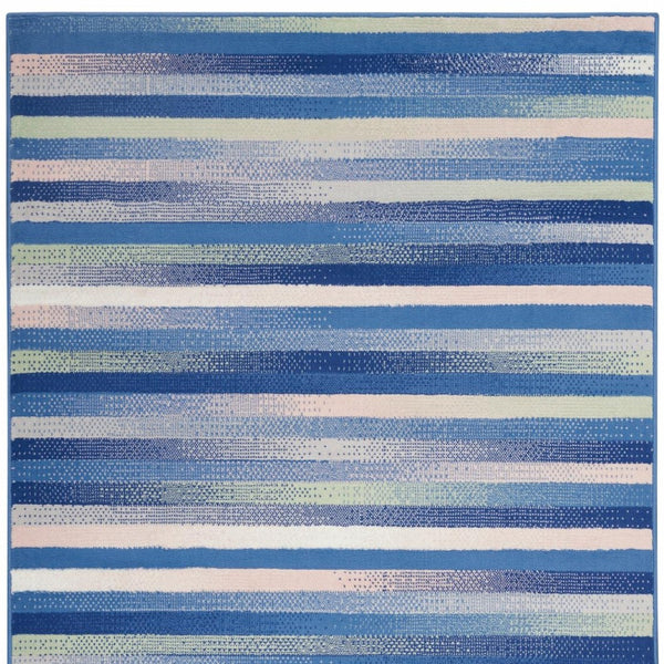 Homeroots 6' X 9' Blue And White Striped Dhurrie Area Rug  Polypropylene 385876