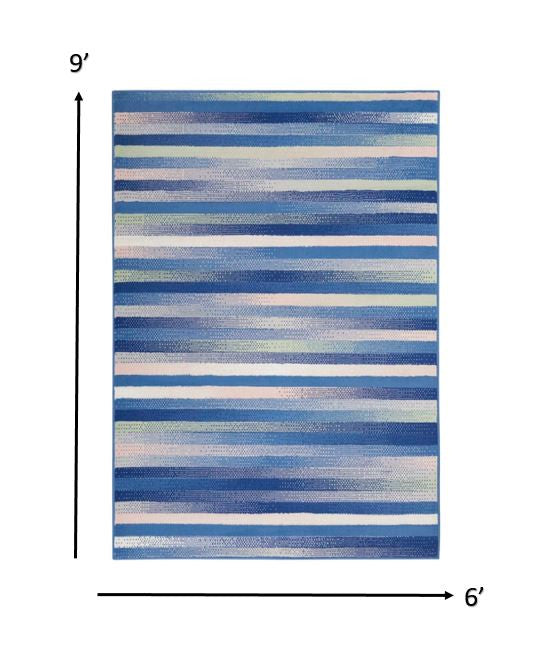 Homeroots 6' X 9' Blue And White Striped Dhurrie Area Rug  Polypropylene 385876