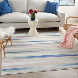 Homeroots 5' X 7' Navy Blue Striped Dhurrie Area Rug  Polypropylene 385878