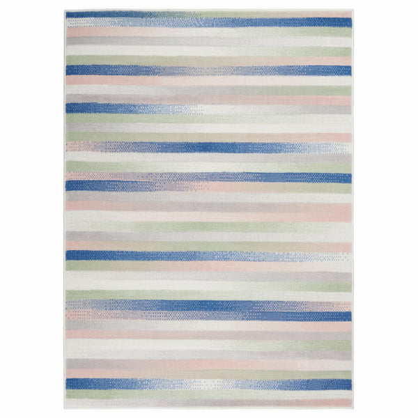 Homeroots 5' X 7' Navy Blue Striped Dhurrie Area Rug  Polypropylene 385878
