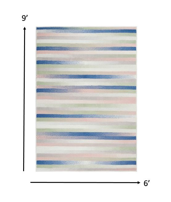 Homeroots 6' X 9' Navy Blue Striped Dhurrie Area Rug  Polypropylene 385879