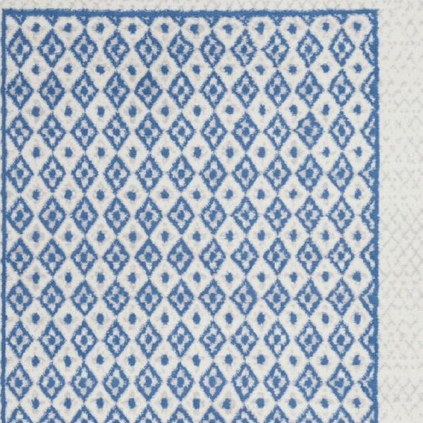 Homeroots 5' X 7' Navy Blue Geometric Dhurrie Area Rug  Polypropylene 385881