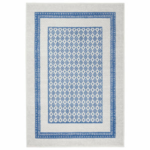 Homeroots 5' X 7' Navy Blue Geometric Dhurrie Area Rug  Polypropylene 385881
