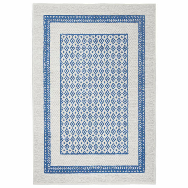 Homeroots 5' X 7' Navy Blue Geometric Dhurrie Area Rug  Polypropylene 385881