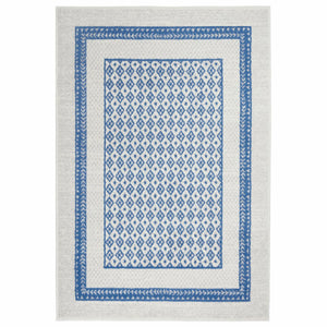 Homeroots 5' X 7' Navy Blue Geometric Dhurrie Area Rug  Polypropylene 385881