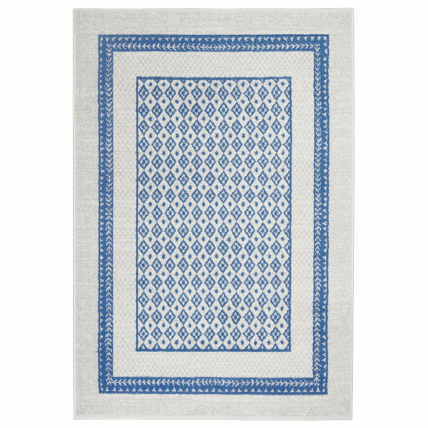 Homeroots 5' X 7' Navy Blue Geometric Dhurrie Area Rug  Polypropylene 385881