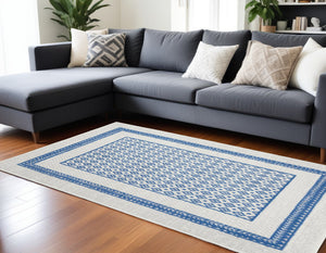 Homeroots 6' X 9' Navy Blue Geometric Dhurrie Area Rug  Polypropylene 385882