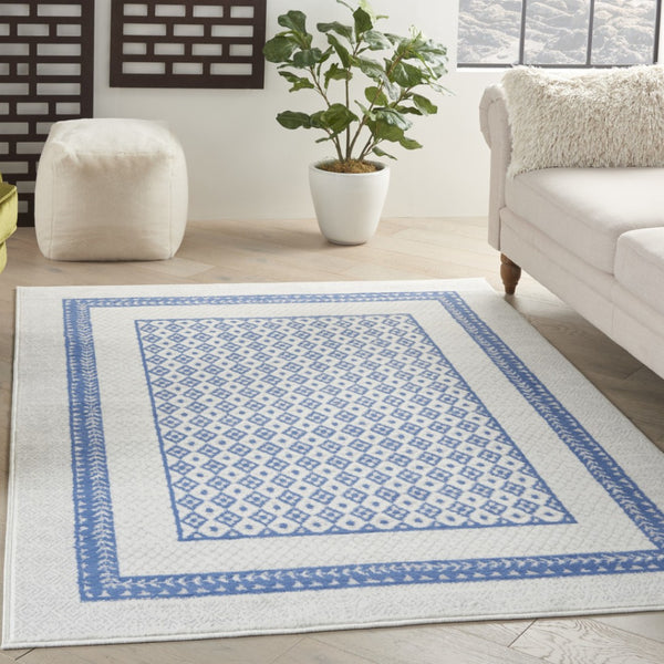 HomeRoots 6' Contemporary Ivory and Blue Geometric Area Rug - Stylish, Durable, and Perfect for Any Room 6' X 9' 385882