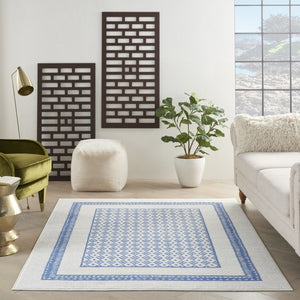 HomeRoots 6' Contemporary Ivory and Blue Geometric Area Rug - Stylish, Durable, and Perfect for Any Room 6' X 9' 385882