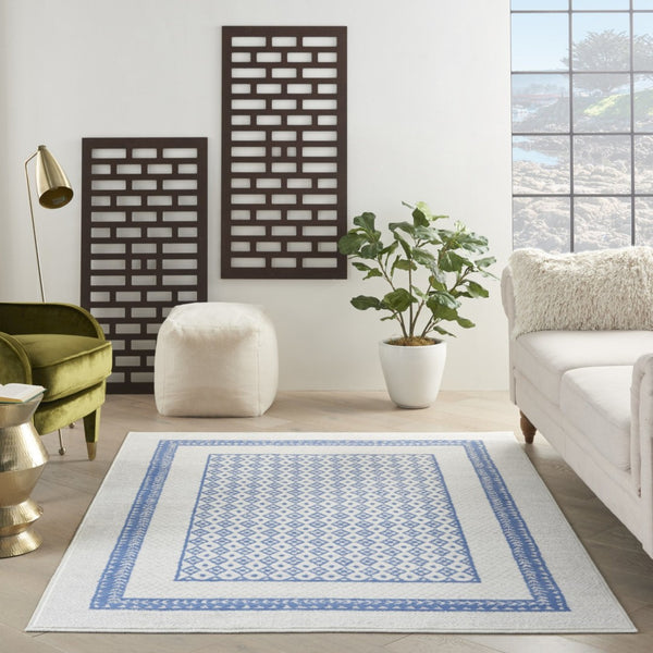 HomeRoots 6' Contemporary Ivory and Blue Geometric Area Rug - Stylish, Durable, and Perfect for Any Room 6' X 9' 385882