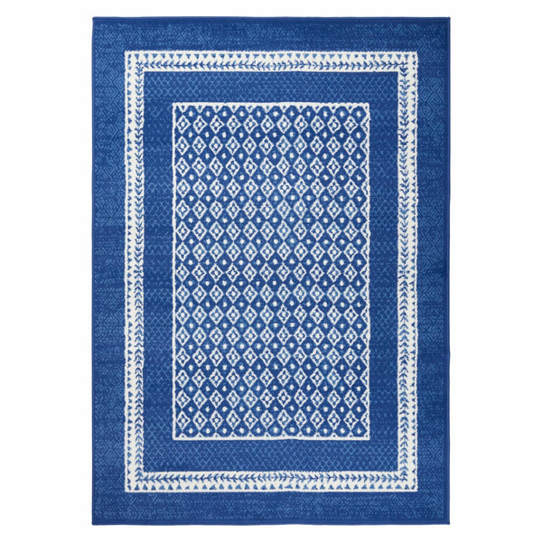 Homeroots 5' X 7' Navy Blue Geometric Dhurrie Area Rug  Polypropylene 385884