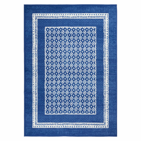 Homeroots 5' X 7' Navy Blue Geometric Dhurrie Area Rug  Polypropylene 385884